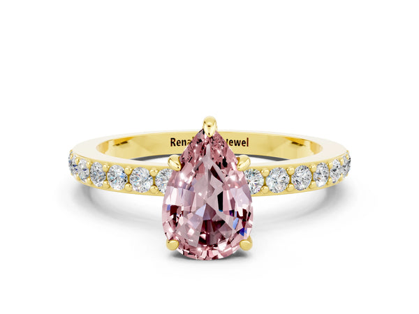 Yellow gold Pear Cut Morganite Pavé Engagement Ring with Round  Accents and Prong Setting