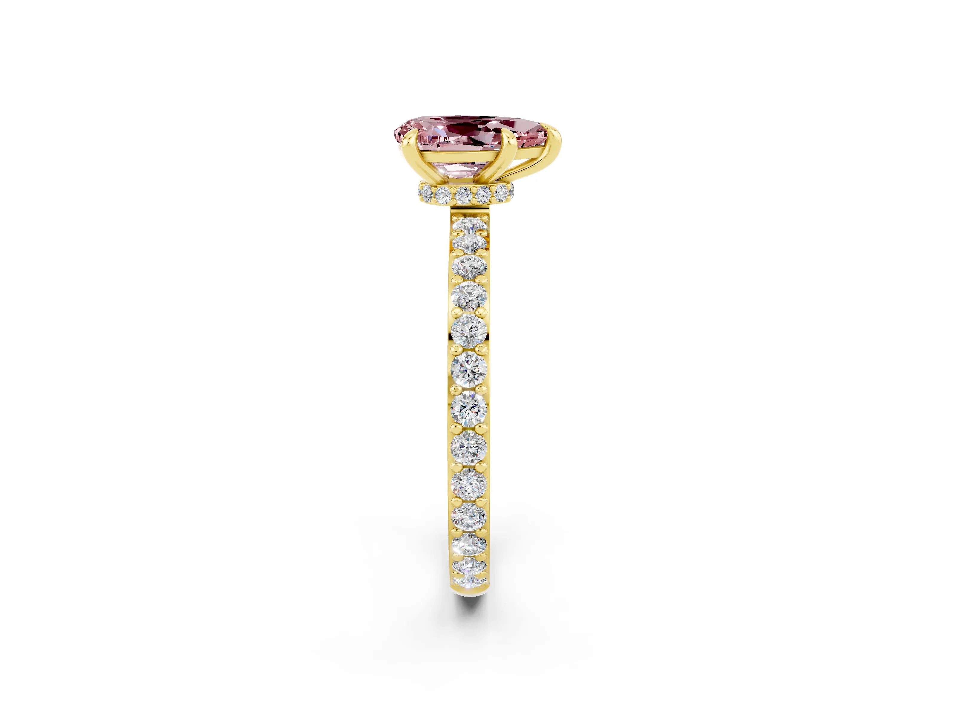 Yellow gold Pear Cut Morganite Ring with Pavé Band and Four-Prong Setting_2