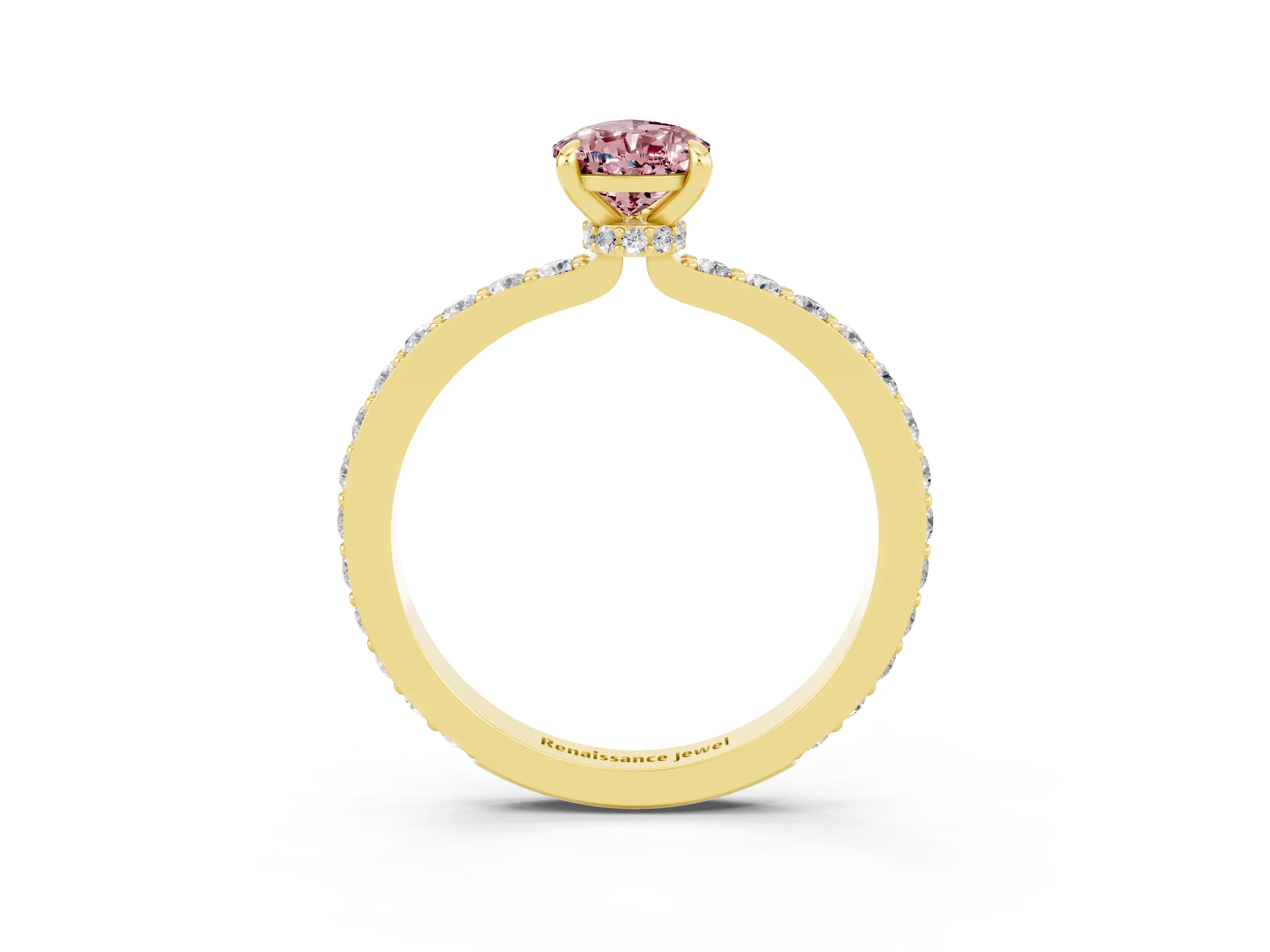 Yellow gold Pear Cut Morganite Ring with Pavé Band and Four-Prong Setting_3