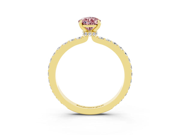 Yellow gold Pear Cut Morganite Pavé Engagement Ring with Round  Accents and Prong Setting