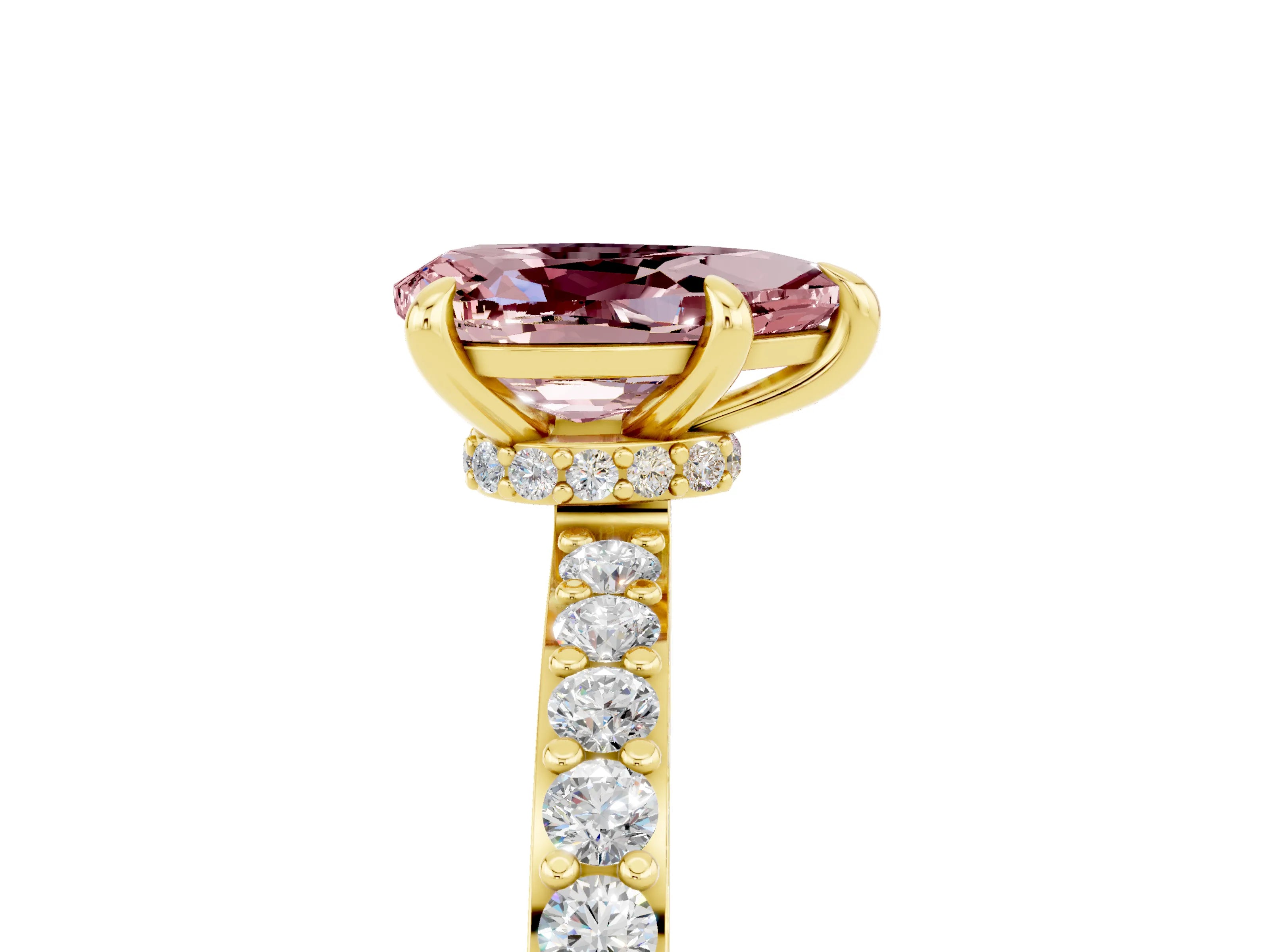 Yellow gold Pear Cut Morganite Ring with Pavé Band and Four-Prong Setting_5