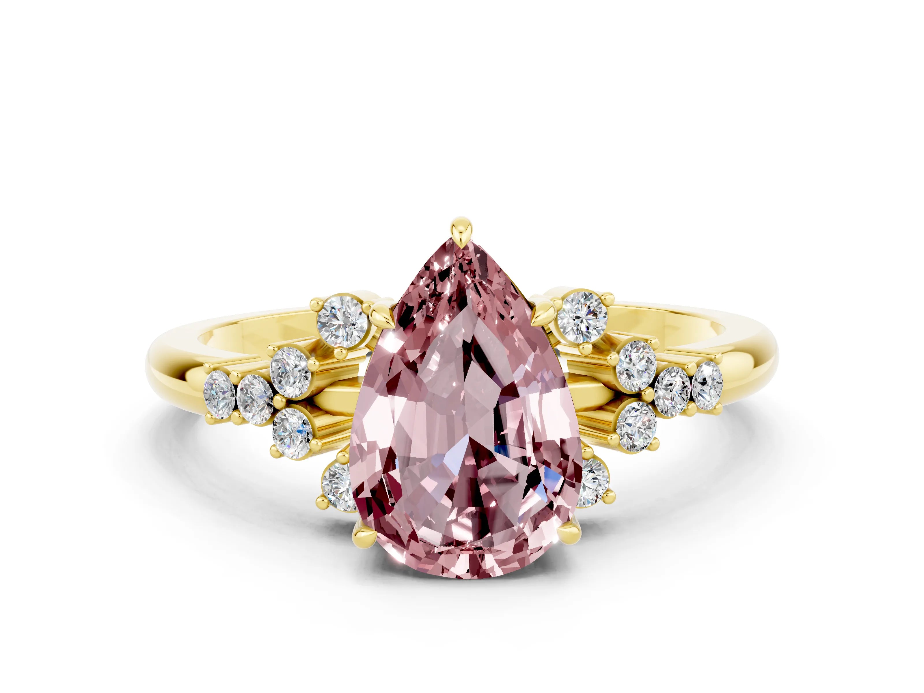 Yellow gold Pear Cut Morganite Ring with Side Stones and Four-Prong Setting_36