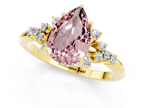 Yellow gold Pear Cut Morganite Ring with Side Stones and Four-Prong Setting_37