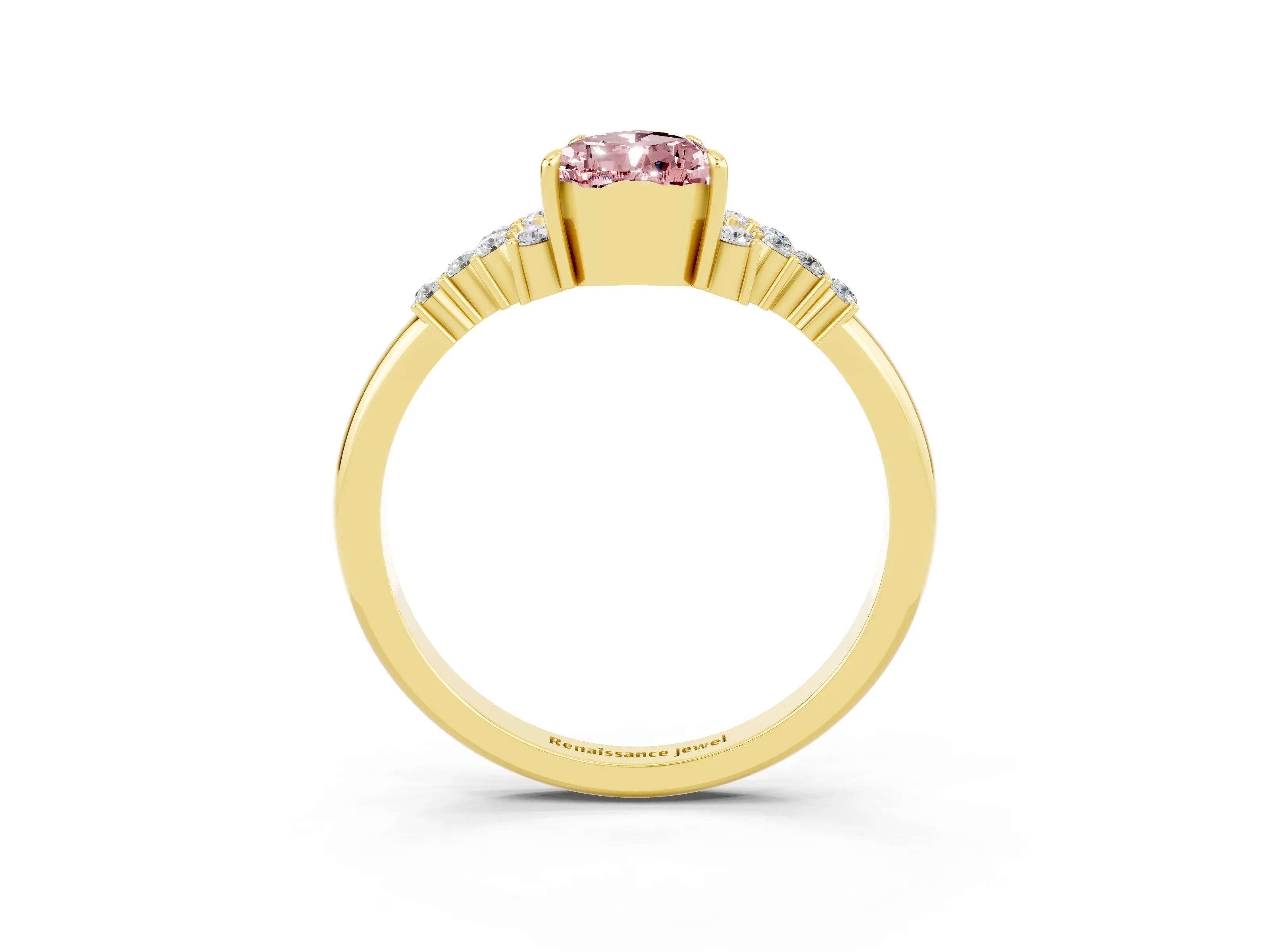 Yellow gold Pear Cut Morganite Ring with Side Stones and Four-Prong Setting_39