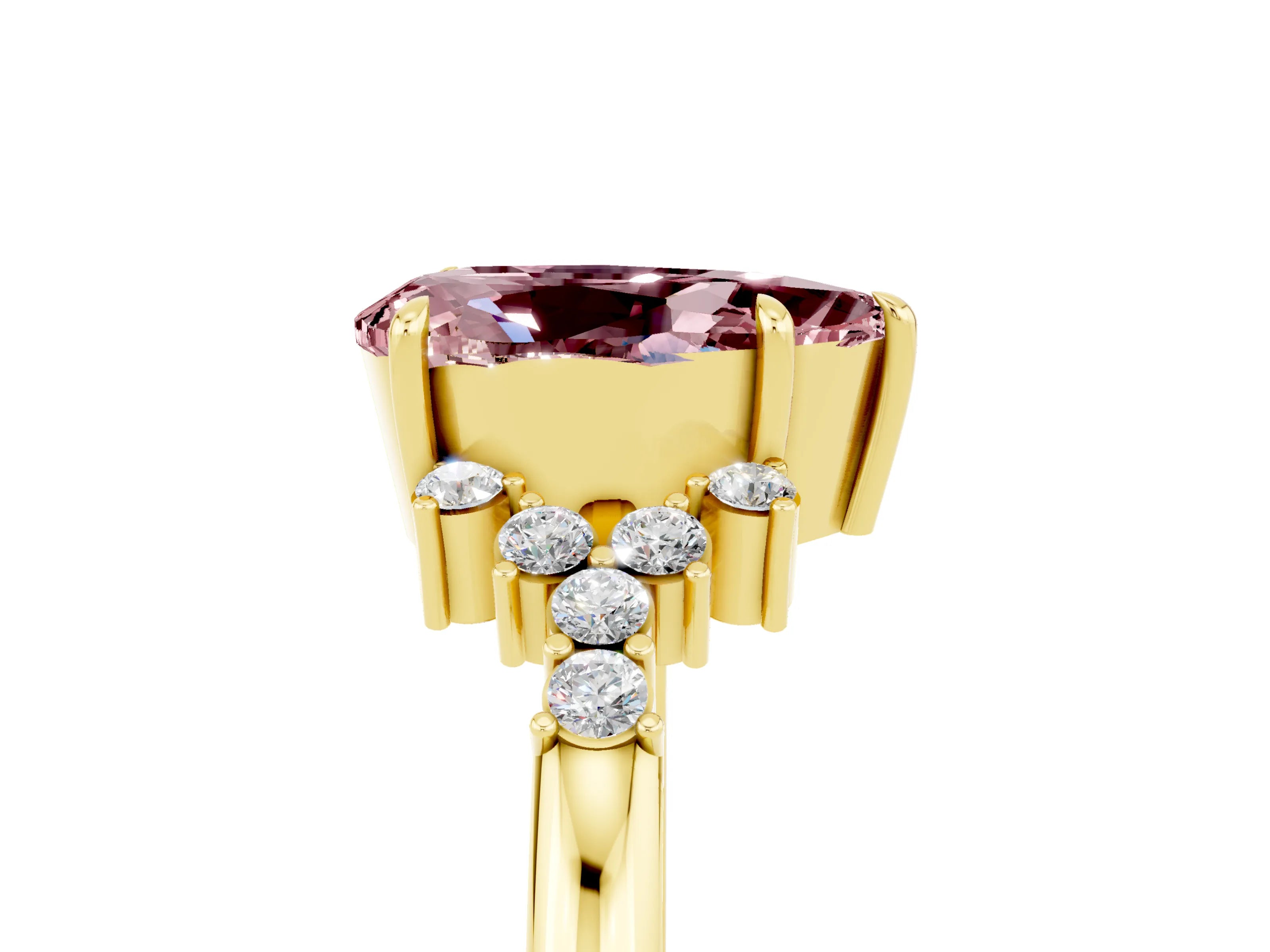 Yellow gold Pear Cut Morganite Ring with Side Stones and Four-Prong Setting_41