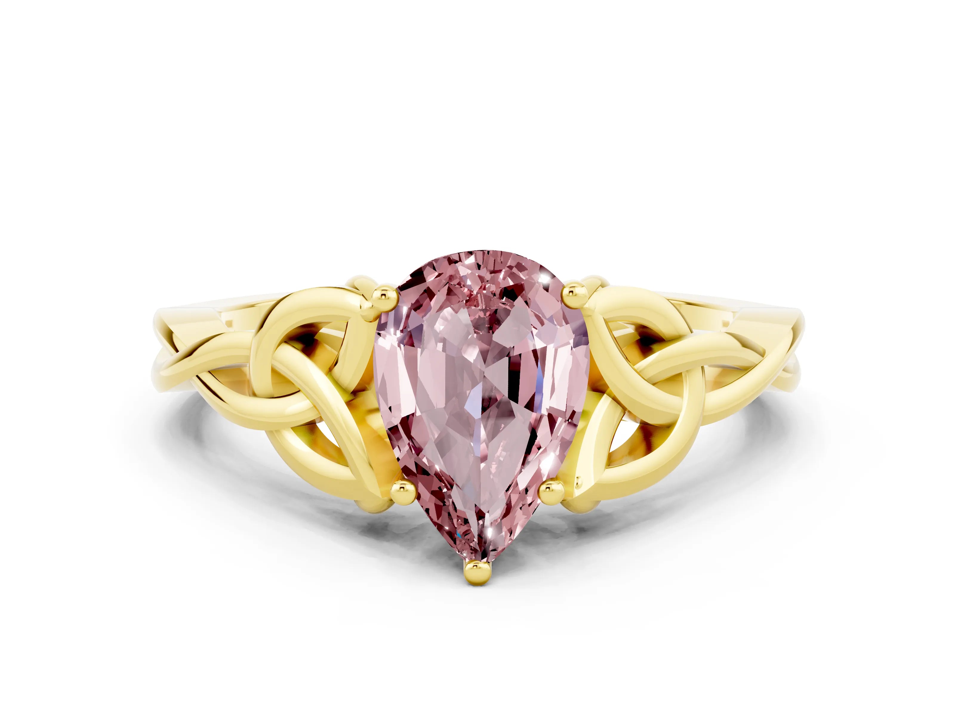 Yellow gold Pear Cut Morganite Solitaire Celtic Knot Ring with Four-Prong Setting_12