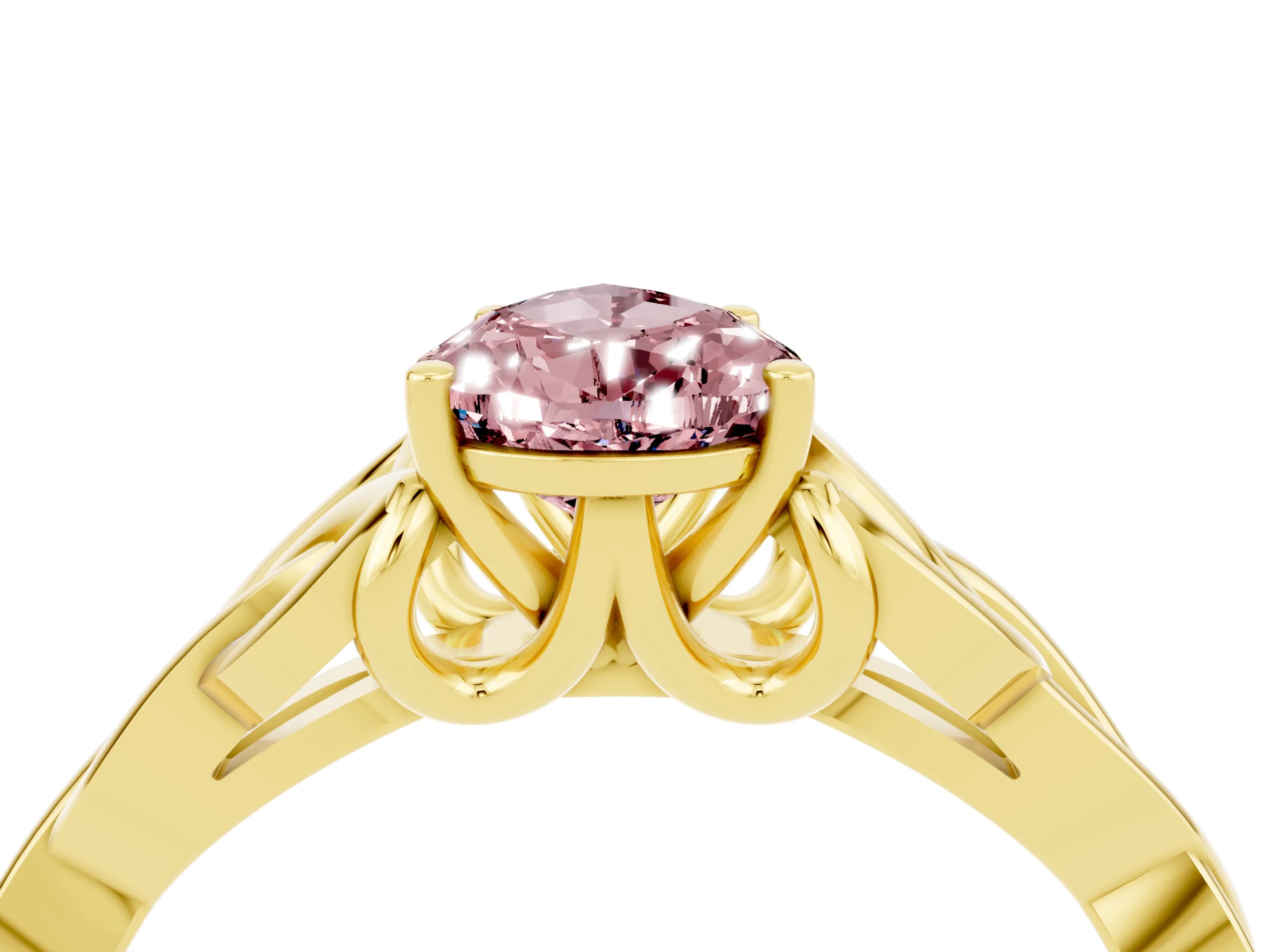 Yellow gold Pear Cut Morganite Solitaire Celtic Knot Ring with Four-Prong Setting_16
