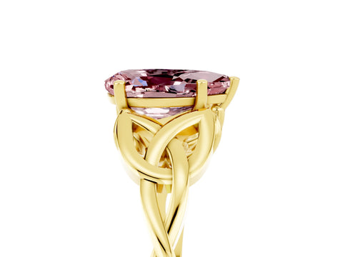 Yellow gold Pear Cut Morganite Solitaire Celtic Knot Ring with Four-Prong Setting_17
