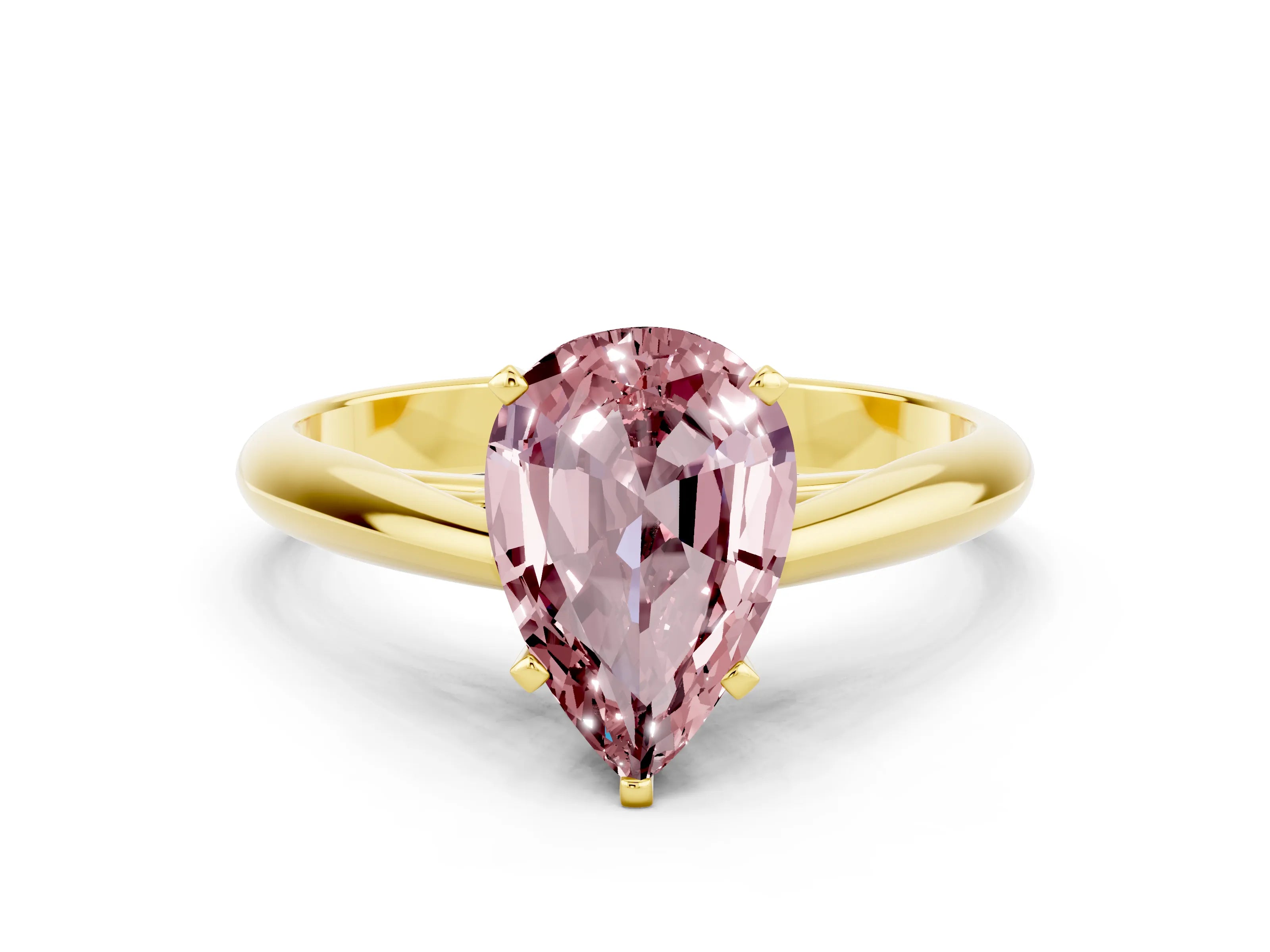 Yellow gold Pear Cut Morganite Solitaire Engagement Ring with Cathedral Setting and Four-Prong Mount_12