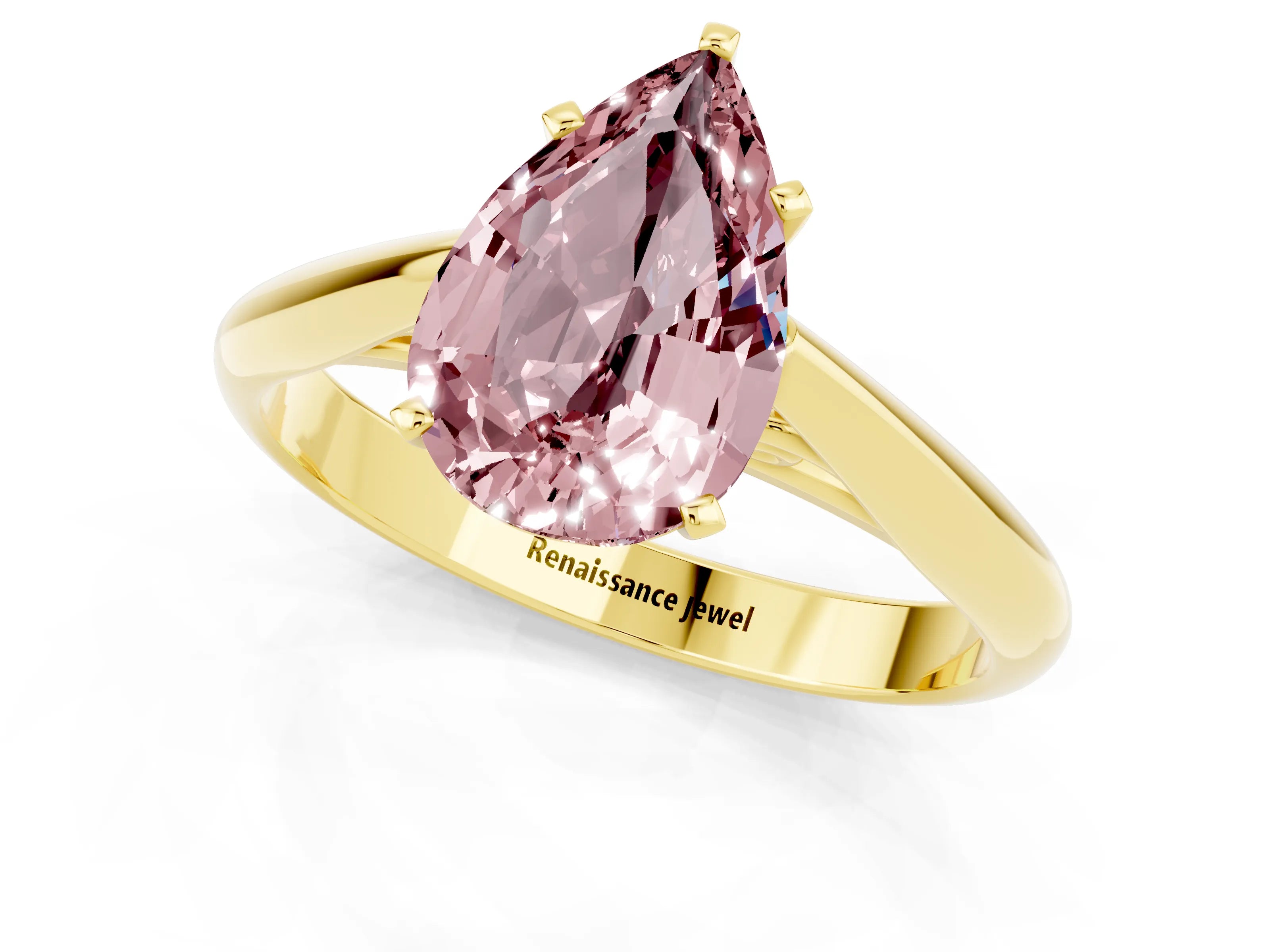 Yellow gold Pear Cut Morganite Solitaire Engagement Ring with Cathedral Setting and Four-Prong Mount_13