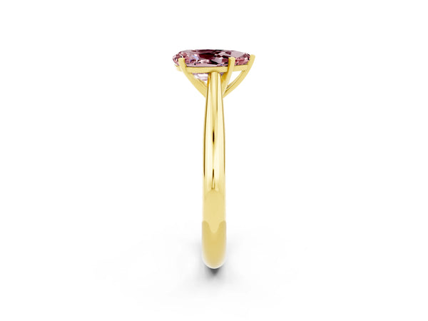 Yellow gold Pear Cut Morganite Solitaire Engagement Ring with Cathedral Setting and Four-Prong Mount
