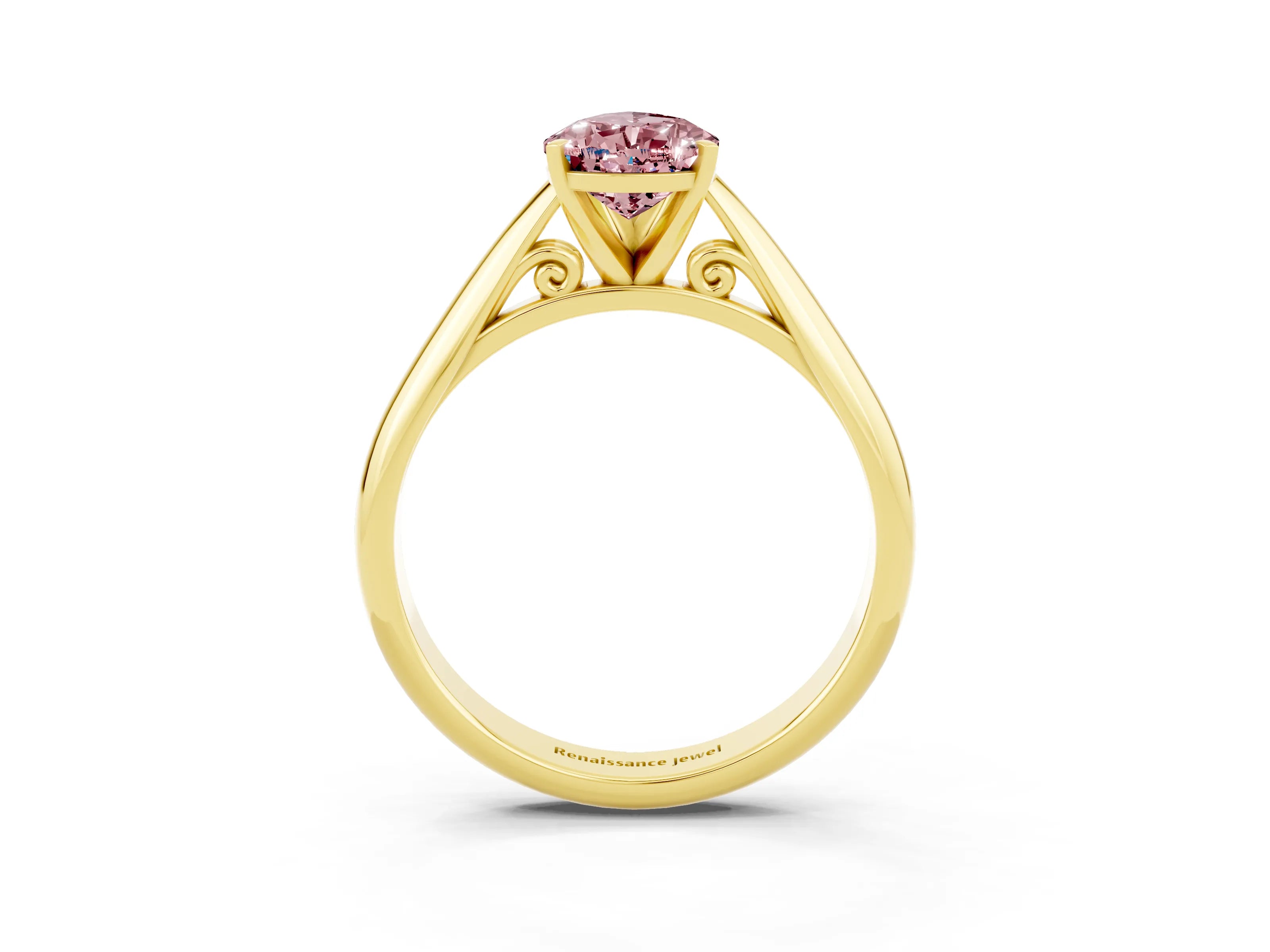 Yellow gold Pear Cut Morganite Solitaire Engagement Ring with Cathedral Setting and Four-Prong Mount_15