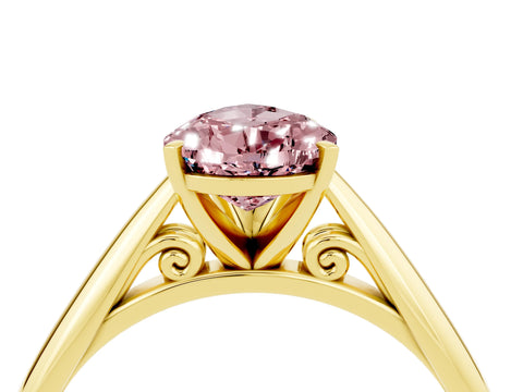 Yellow gold Pear Cut Morganite Solitaire Engagement Ring with Cathedral Setting and Four-Prong Mount_16