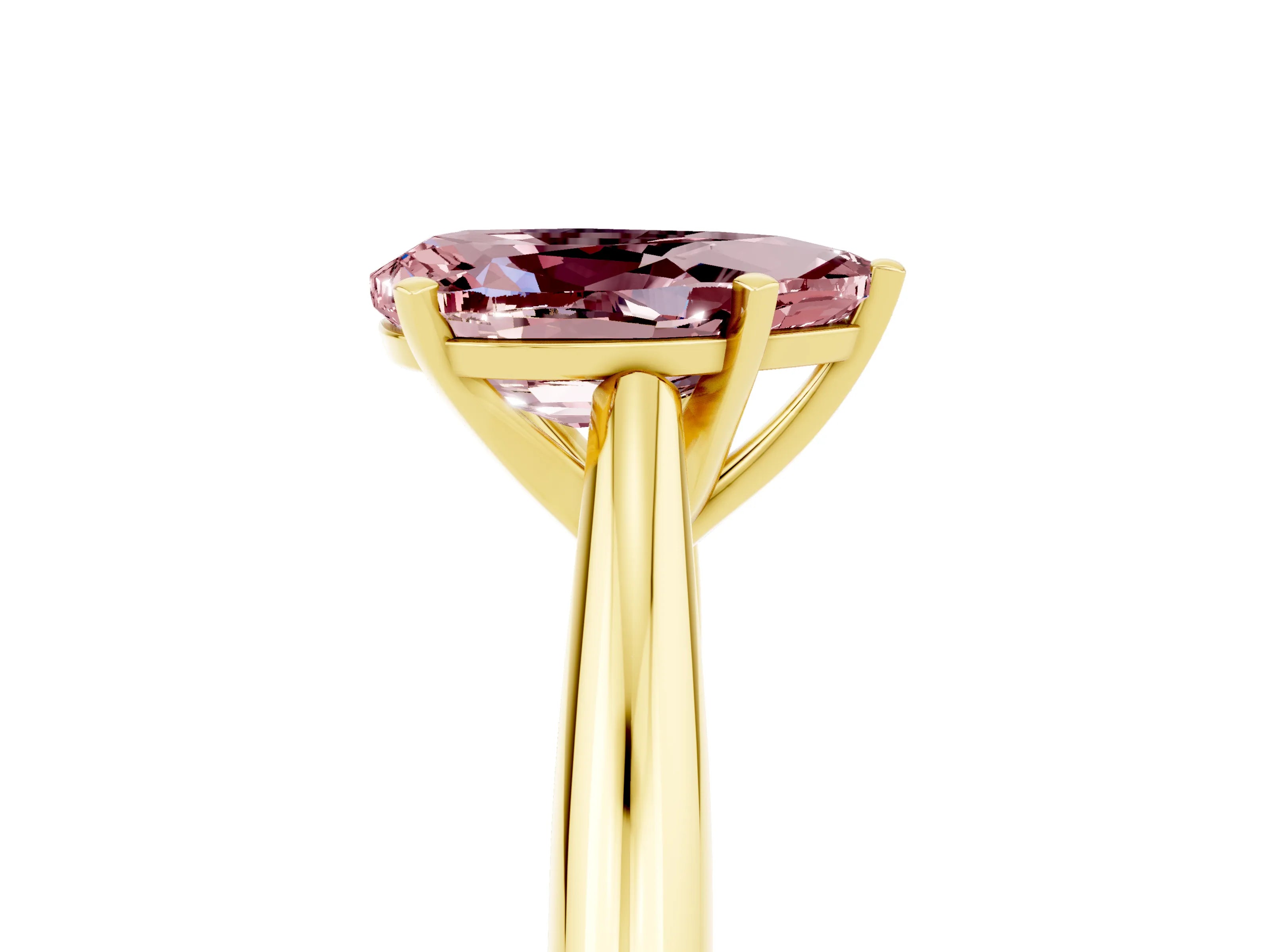 Yellow gold Pear Cut Morganite Solitaire Engagement Ring with Cathedral Setting and Four-Prong Mount_17