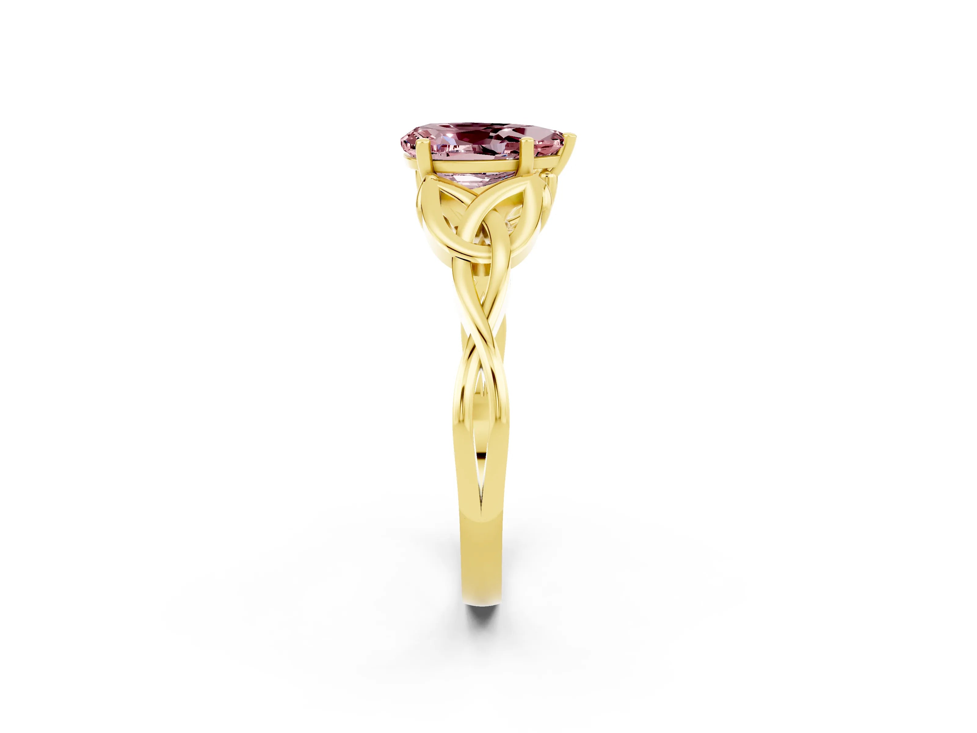 Yellow gold Pear Cut Morganite Solitaire Engagement Ring with Celtic Knot Band and Four-Prong Setting_2