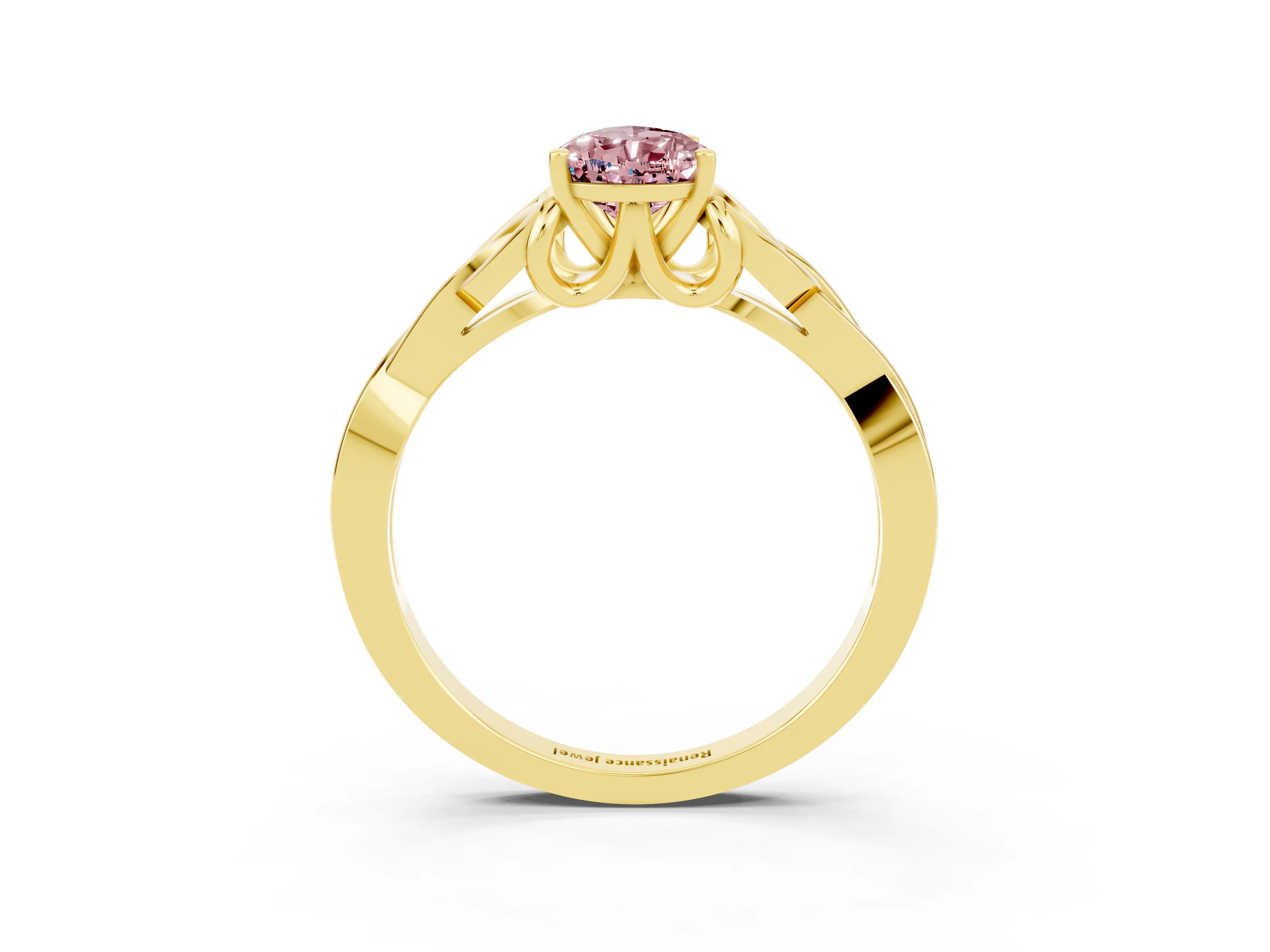 Yellow gold Pear Cut Morganite Solitaire Engagement Ring with Celtic Knot Band and Four-Prong Setting_3