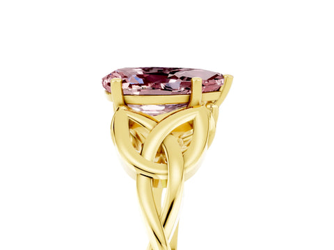 Yellow gold Pear Cut Morganite Solitaire Engagement Ring with Celtic Knot Band and Four-Prong Setting_5