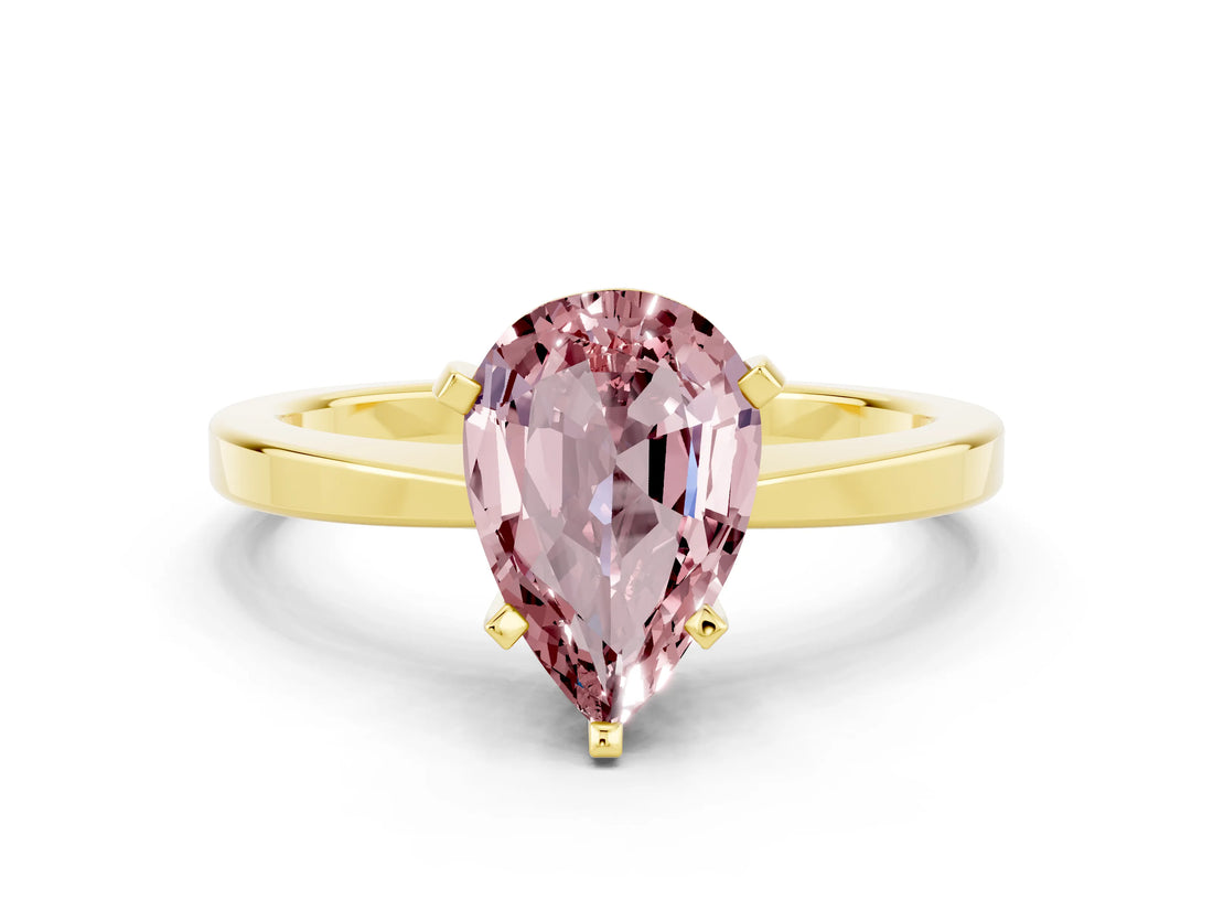 Yellow gold Pear Cut Morganite Solitaire Engagement Ring with Classic Band and Four-Prong Setting_24