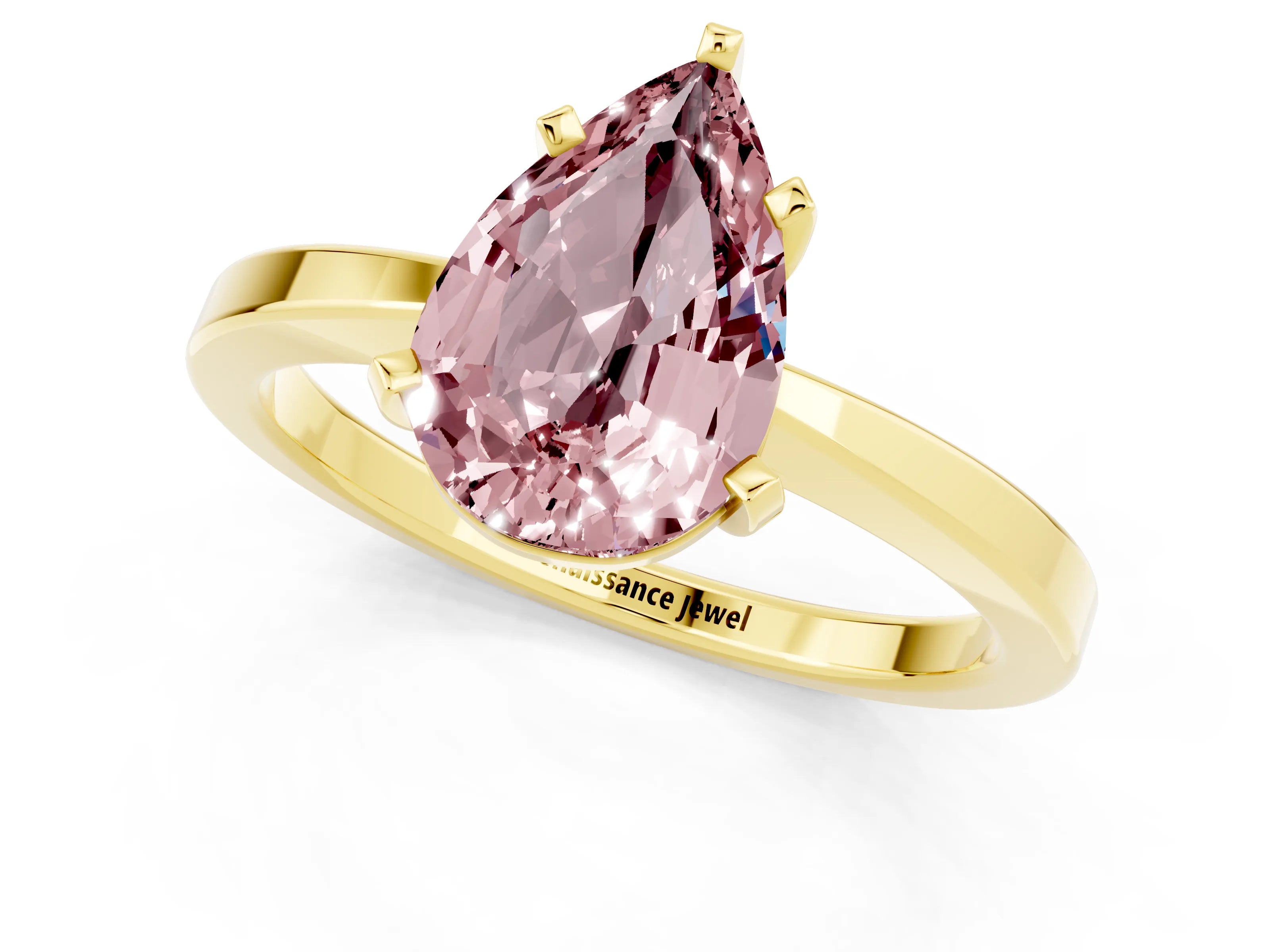 Yellow gold Pear Cut Morganite Solitaire Engagement Ring with Classic Band and Four-Prong Setting_25