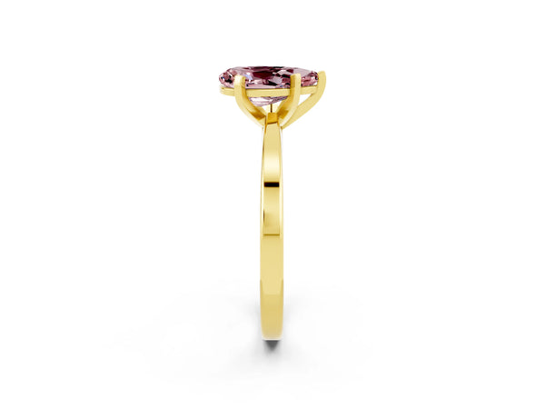 Yellow gold Pear Cut Morganite Solitaire Engagement Ring with Classic Band and Four-Prong Setting