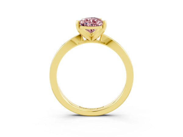 Yellow gold Pear Cut Morganite Solitaire Engagement Ring with Classic Band and Four-Prong Setting