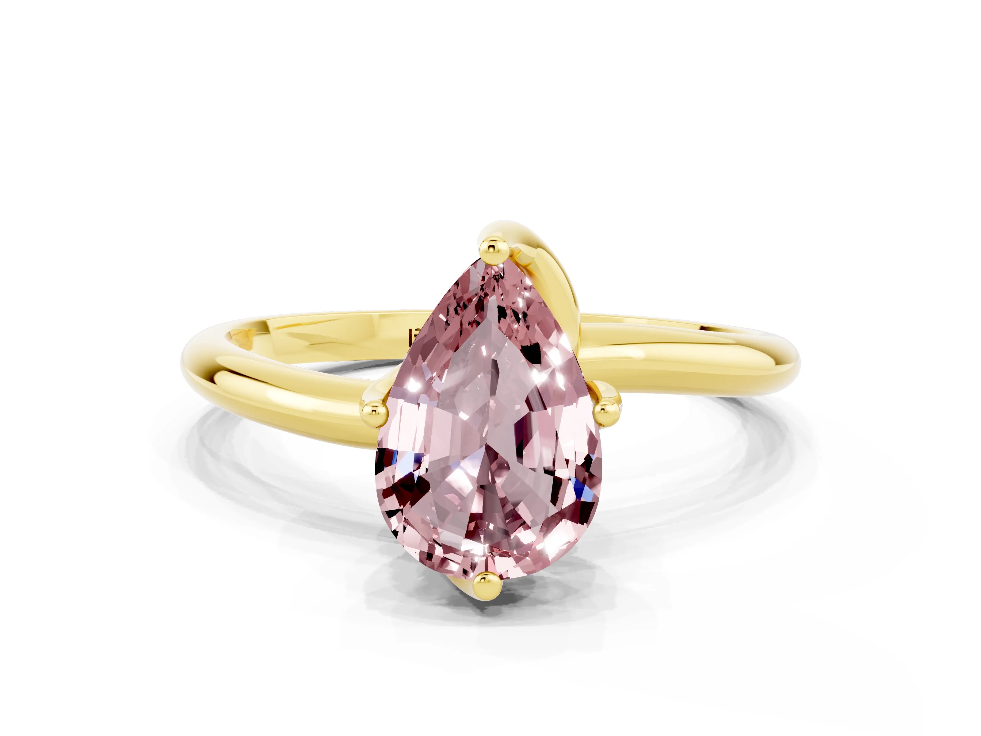 Yellow gold Pear Cut Morganite Solitaire Engagement Ring with Four-Prong Setting and Classic Band_12