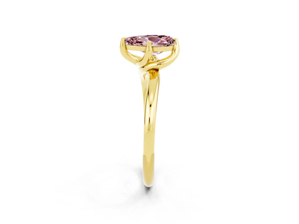 Yellow gold Pear Cut Morganite Solitaire Engagement Ring with Four-Prong Setting and Classic Band