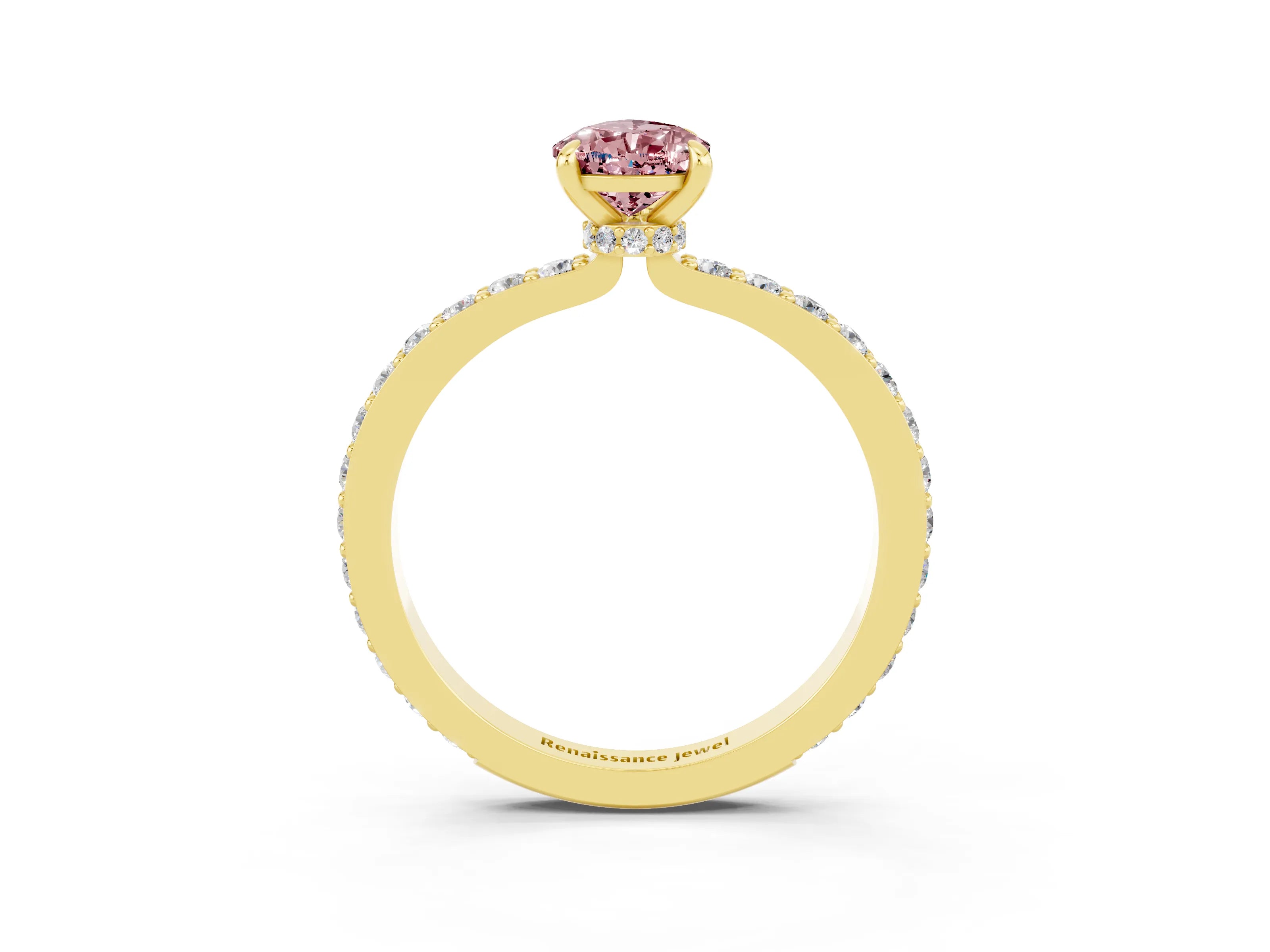 Yellow gold Pear Cut Morganite Solitaire Engagement Ring with Pavé Band and Four-Prong Setting_3