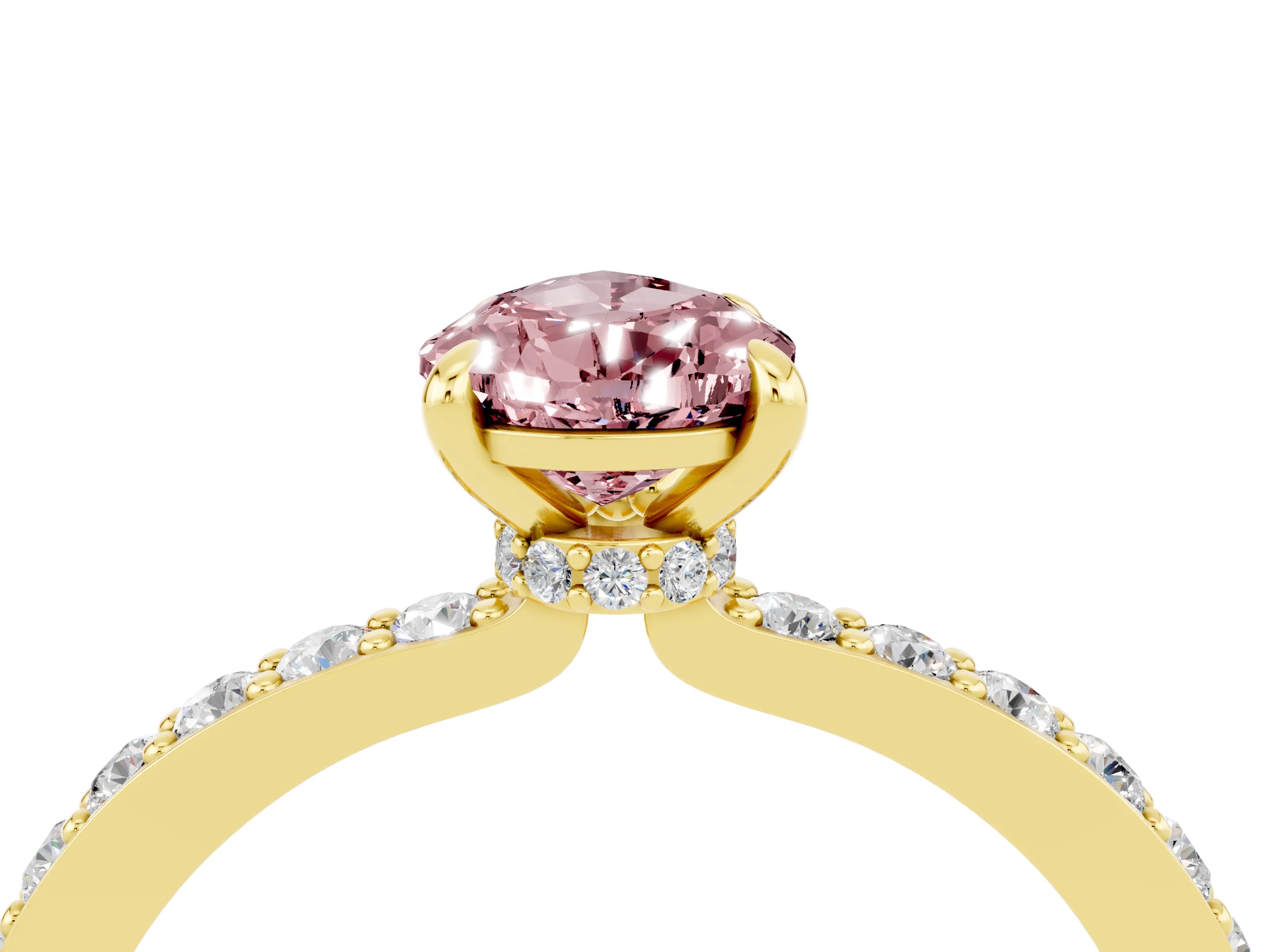 Yellow gold Pear Cut Morganite Solitaire Engagement Ring with Pavé Band and Four-Prong Setting_4