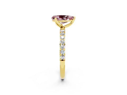 Yellow gold Pear Cut Morganite Solitaire Engagement Ring with Pavé Band and Prong Setting_2