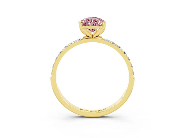 Yellow gold Pear Cut Morganite Solitaire Engagement Ring with Round  Pavé Band and Prong Setting