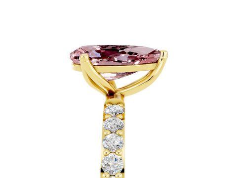 Yellow gold Pear Cut Morganite Solitaire Engagement Ring with Pavé Band and Prong Setting_5