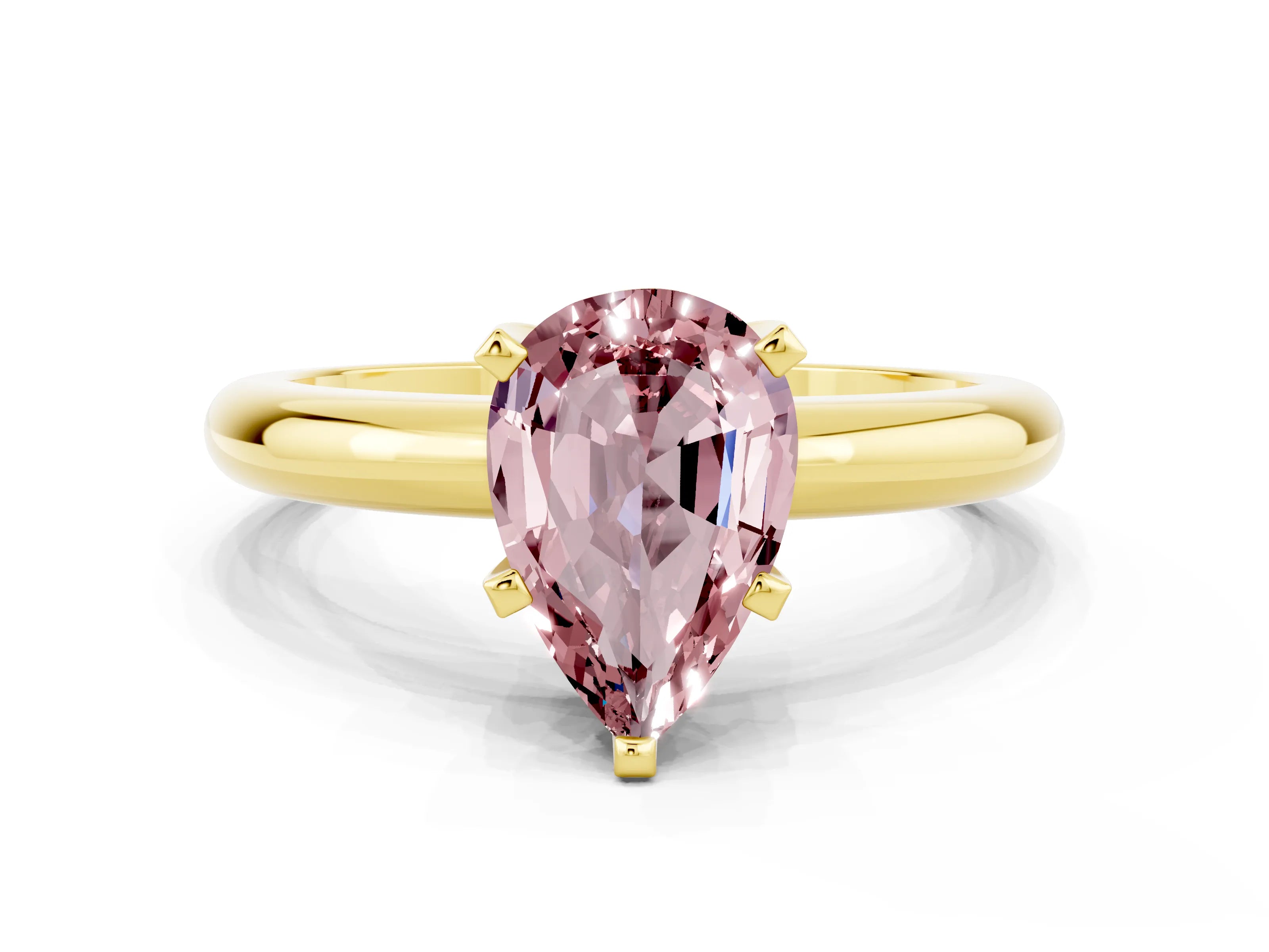 Yellow gold Pear Cut Morganite Solitaire Engagement Ring with Round Band and Four-Prong Setting