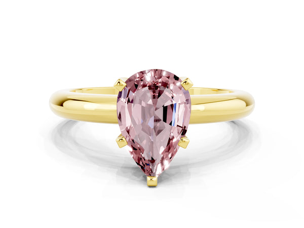 Yellow gold Pear Cut Morganite Solitaire Engagement Ring with Round Band and Four-Prong Setting
