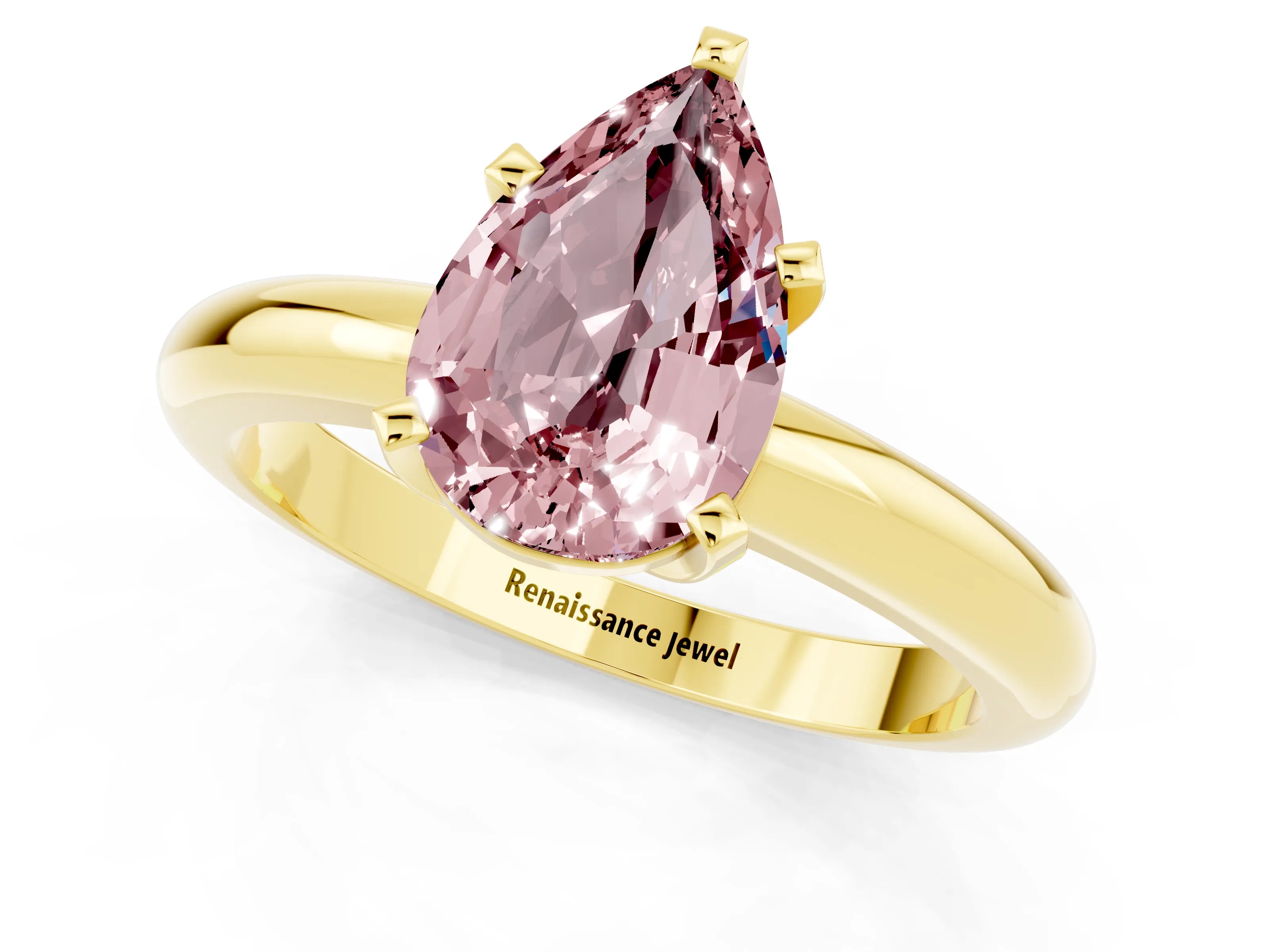 Yellow gold Pear Cut Morganite Solitaire Engagement Ring with Round Band and Four-Prong Setting_1