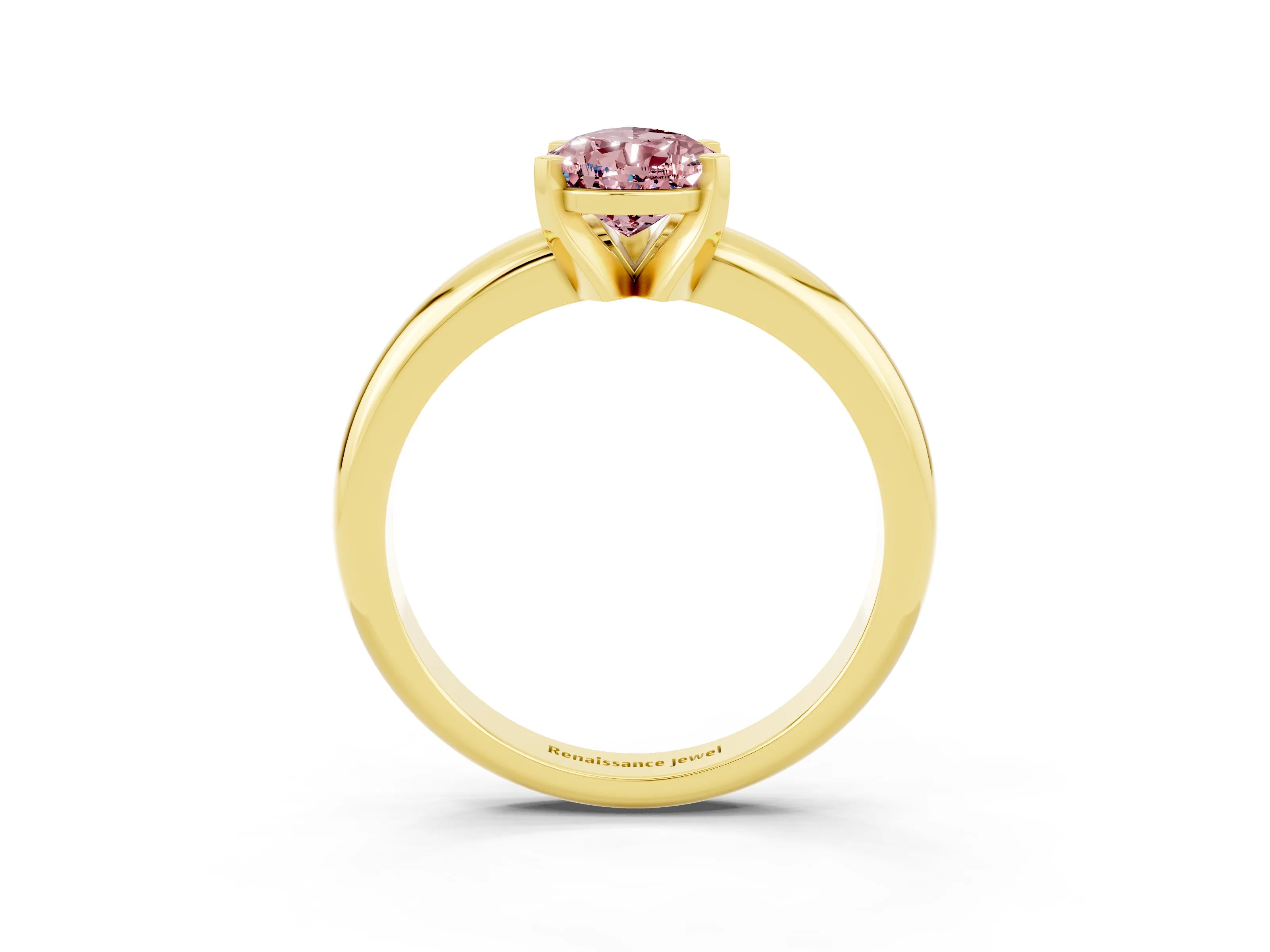 Yellow gold Pear Cut Morganite Solitaire Engagement Ring with Round Band and Four-Prong Setting_3