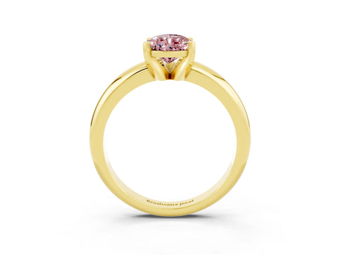 Yellow gold Pear Cut Morganite Solitaire Engagement Ring with Round Band and Four-Prong Setting_3
