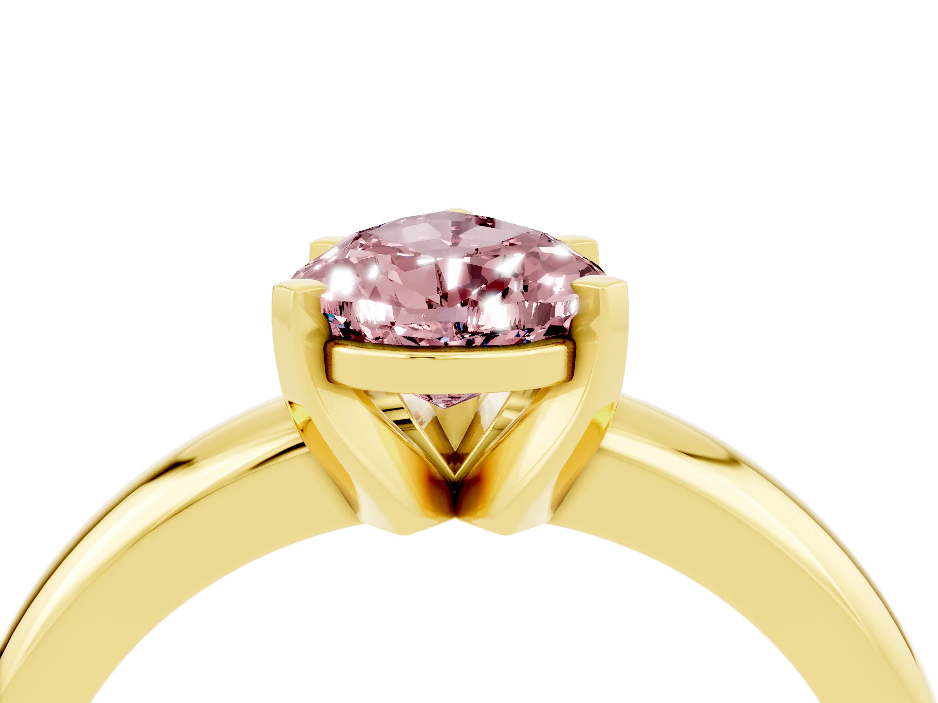 Yellow gold Pear Cut Morganite Solitaire Engagement Ring with Round Band and Four-Prong Setting_4