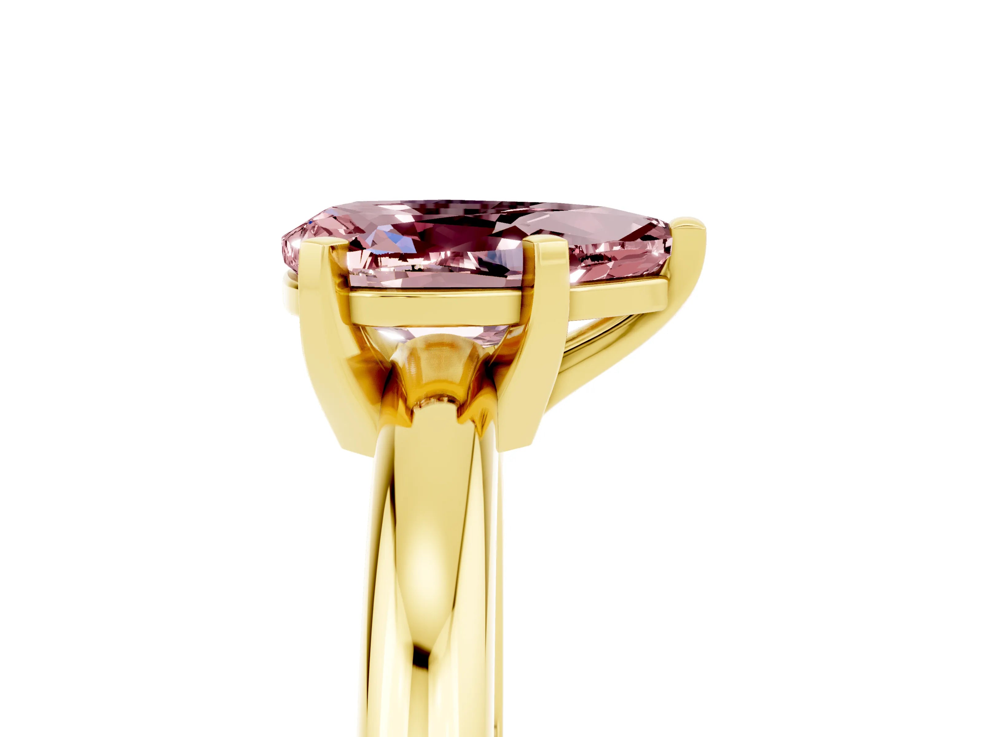Yellow gold Pear Cut Morganite Solitaire Engagement Ring with Round Band and Four-Prong Setting_5