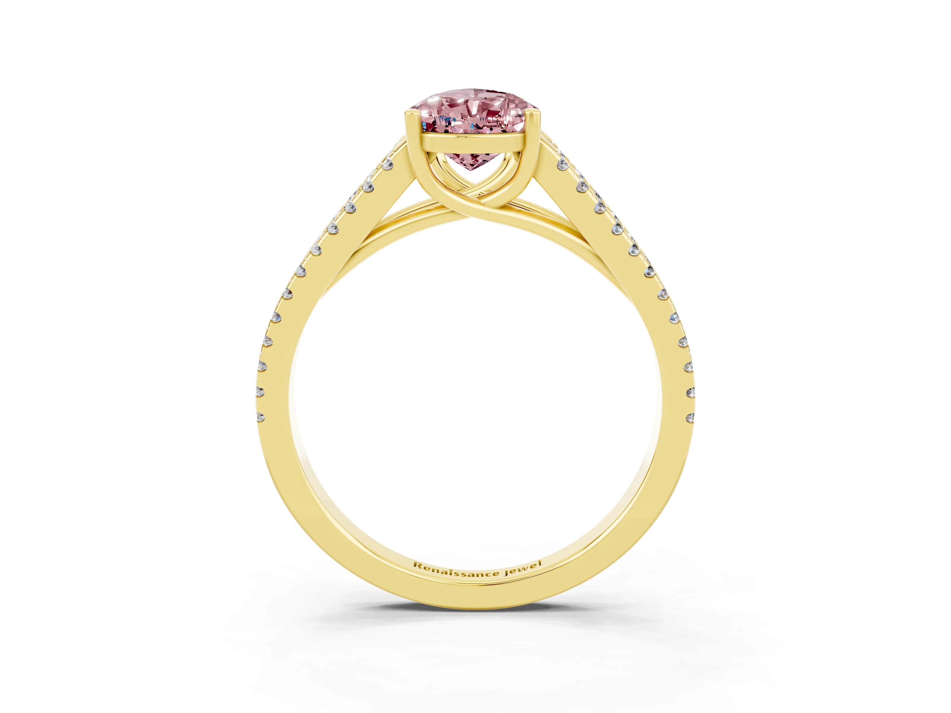 Yellow gold Pear Cut Morganite Solitaire Engagement Ring with Split Shank Pavé Band_3