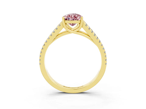 Yellow gold Pear Cut Morganite Solitaire Engagement Ring with Split Shank Pavé Band_3