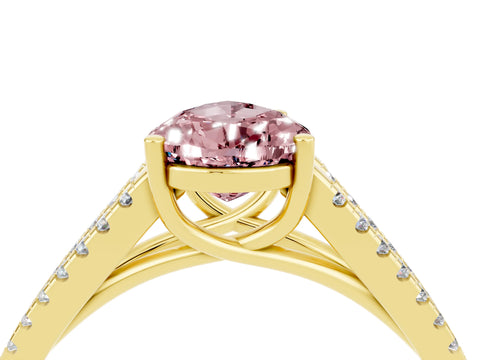 Yellow gold Pear Cut Morganite Solitaire Engagement Ring with Split Shank Pavé Band_4