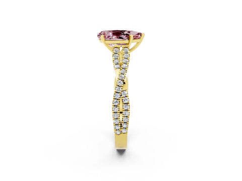 Yellow gold Pear Cut Morganite Solitaire Engagement Ring with Twisted Pavé Band and Four-Prong Setting_2