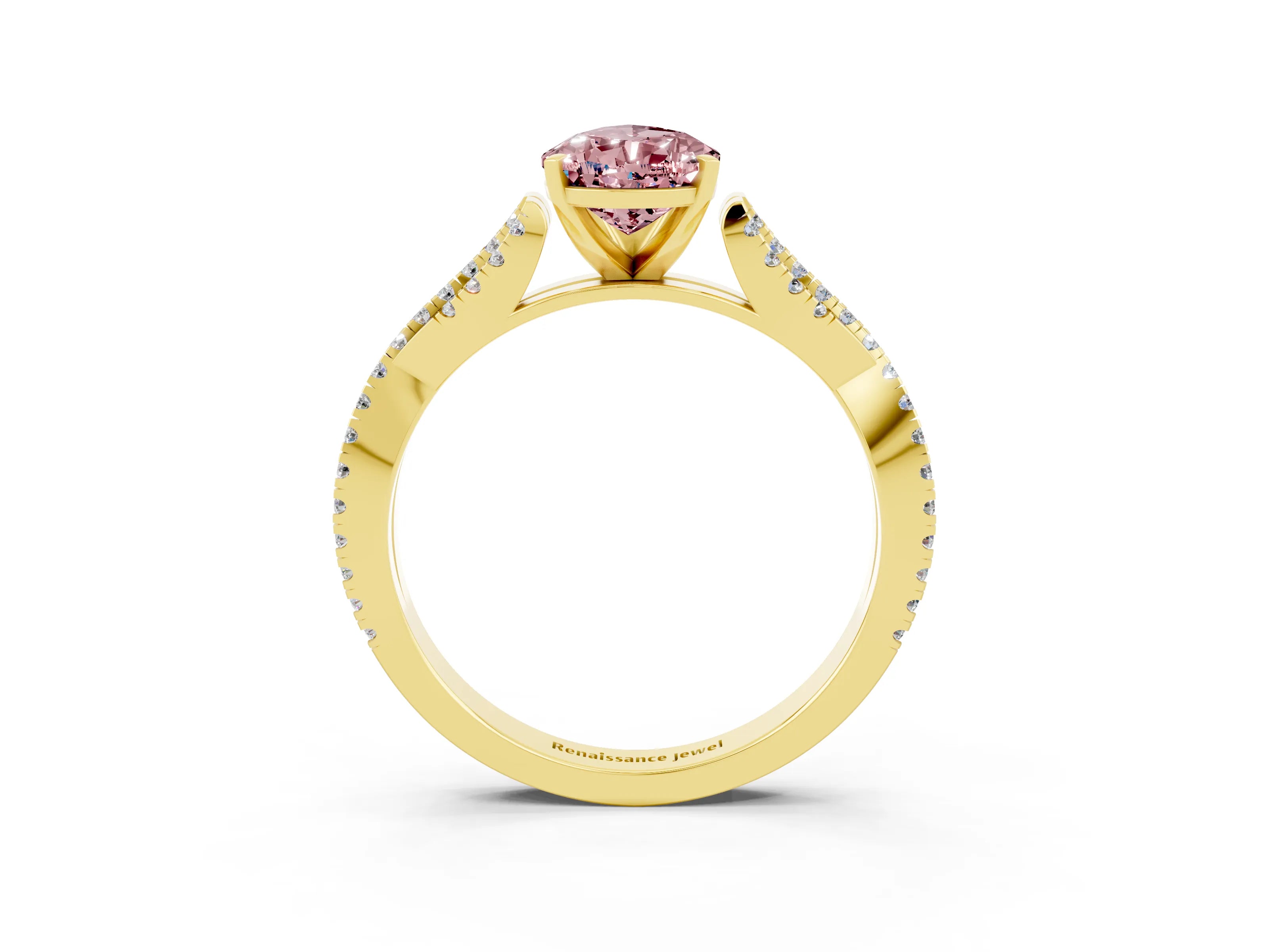 Yellow gold Pear Cut Morganite Solitaire Engagement Ring with Twisted Pavé Band and Four-Prong Setting_3