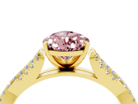 Yellow gold Pear Cut Morganite Solitaire Engagement Ring with Twisted Pavé Band and Four-Prong Setting_4