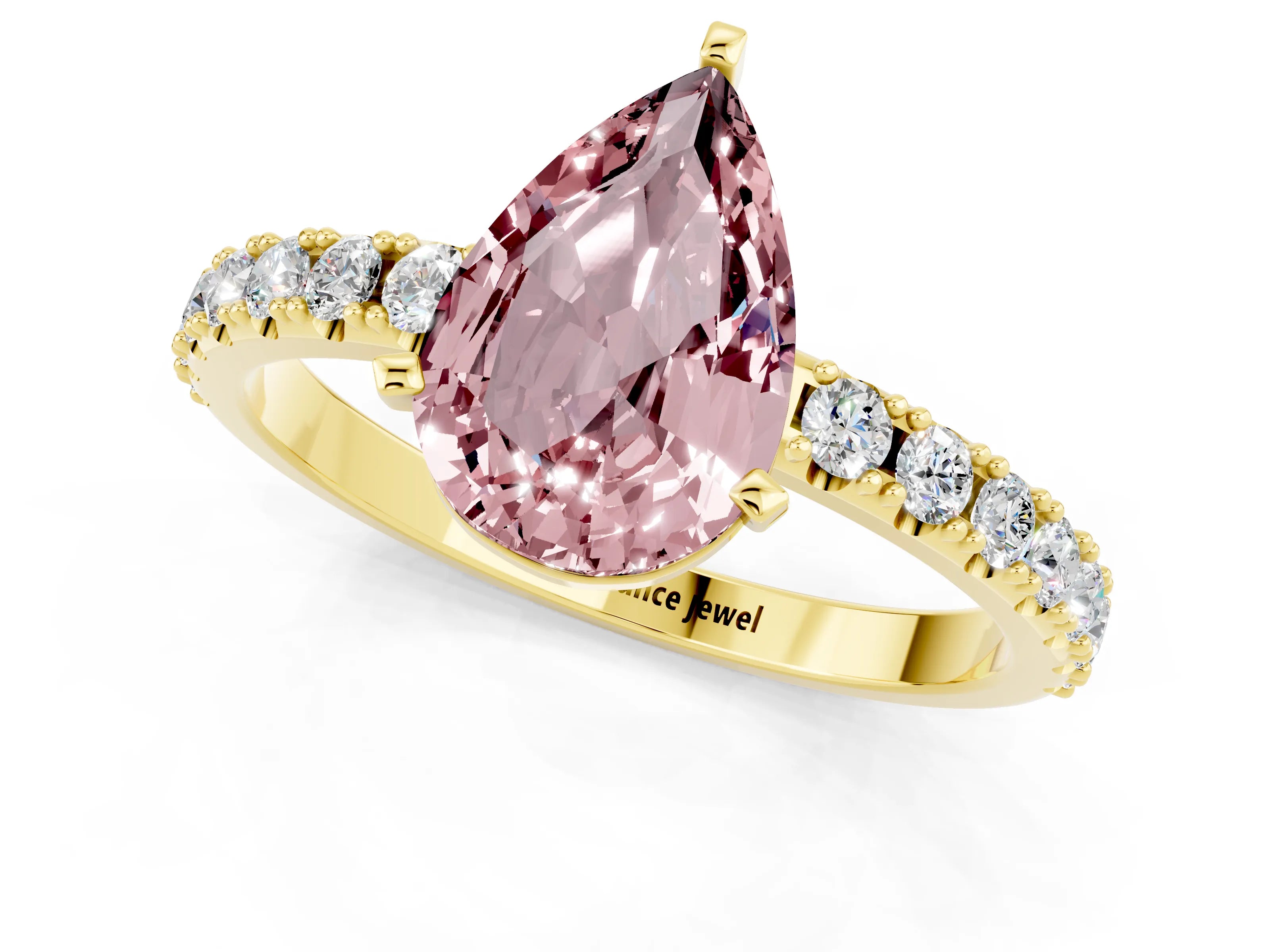 Yellow gold Pear Cut Morganite Solitaire Pavé Band with Four-Prong Setting_1