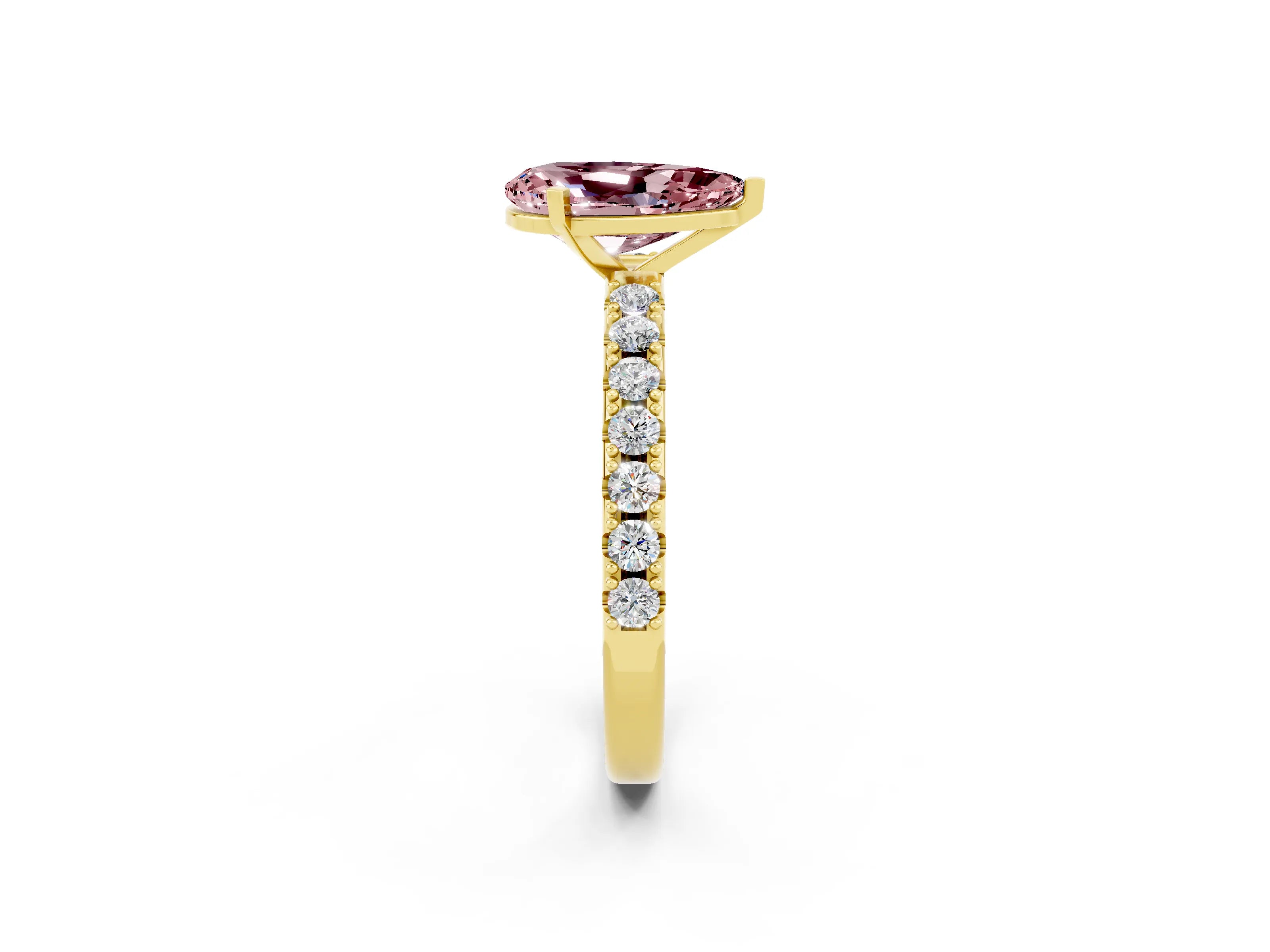 Yellow gold Pear Cut Morganite Solitaire Pavé Band with Four-Prong Setting_2