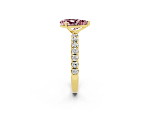 Yellow gold Pear Cut Morganite Solitaire Pavé Band with Four-Prong Setting_2