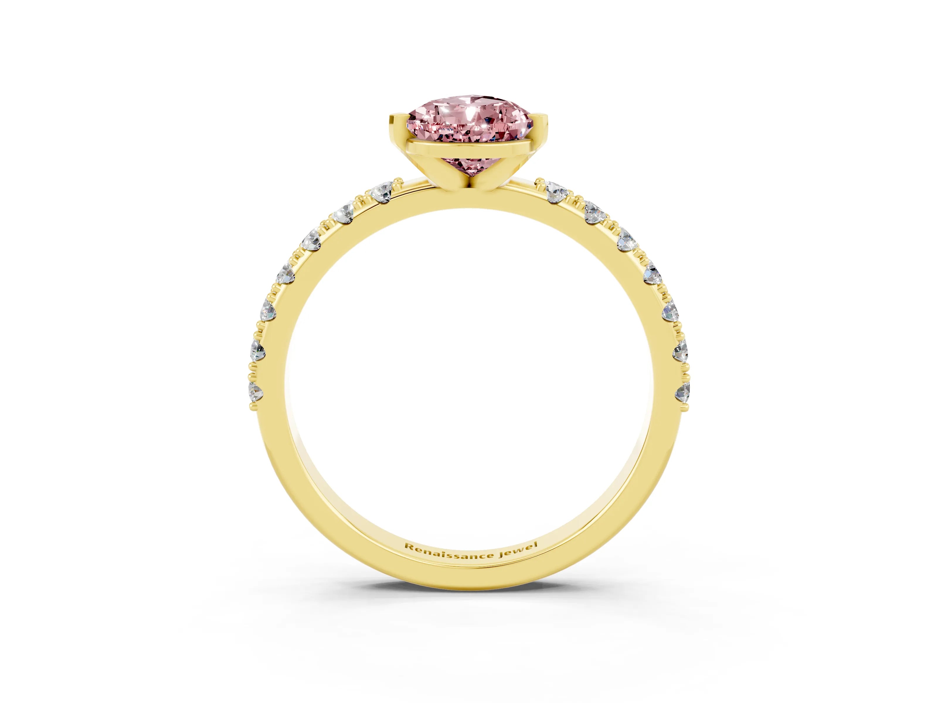 Yellow gold Pear Cut Morganite Solitaire Pavé Band with Four-Prong Setting_3