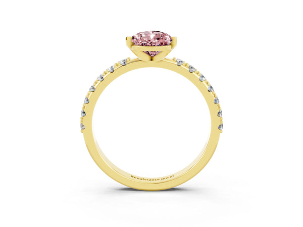 Yellow gold Pear Cut Morganite Solitaire Pavé Band with Four-Prong Setting